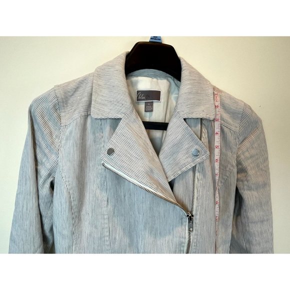 Chelsea28 Women Slim Lapel Multiple Zippers Motorcycle Jacket Gray White Size XS - Picture 4 of 7